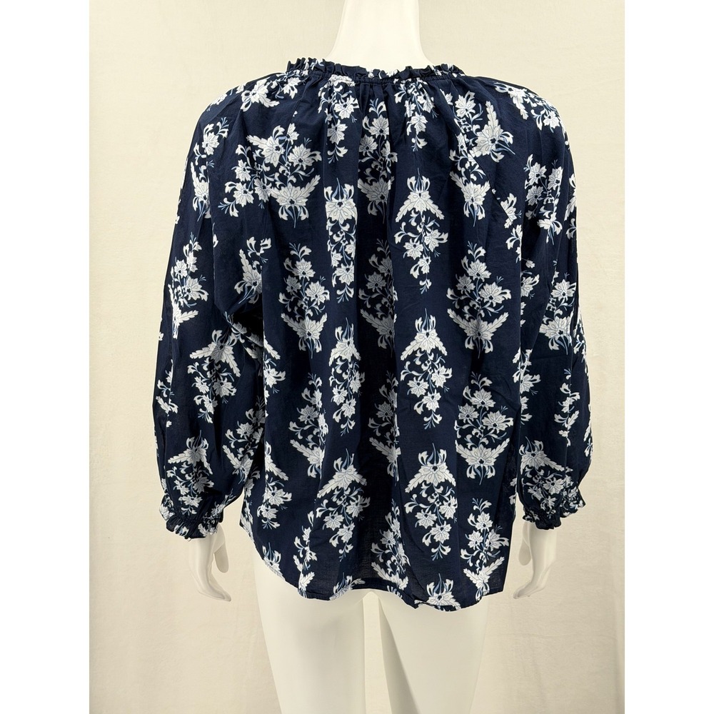 J Crew Top Women XXL Navy Floral Boho Peasant Prairie Cottage 100% Cotton Preppy - Picture 6 of 12